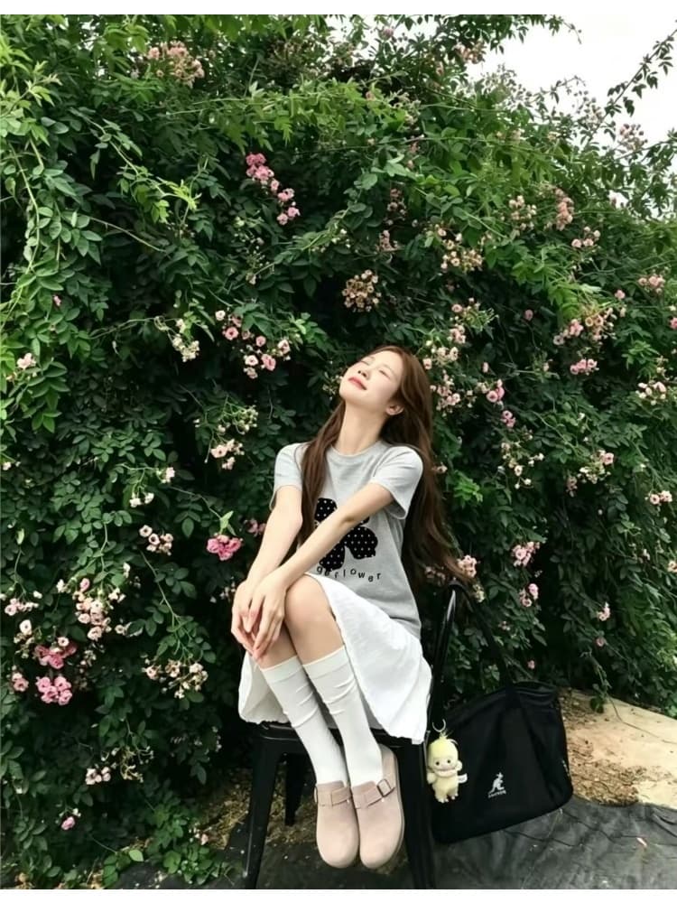 임산부 여름 새로운 순면 프린트 반팔 티셔츠 일본식 반신 스커트 캐주얼 작은 키 없음 복부 지지 반 스커트 상세 이미지 18