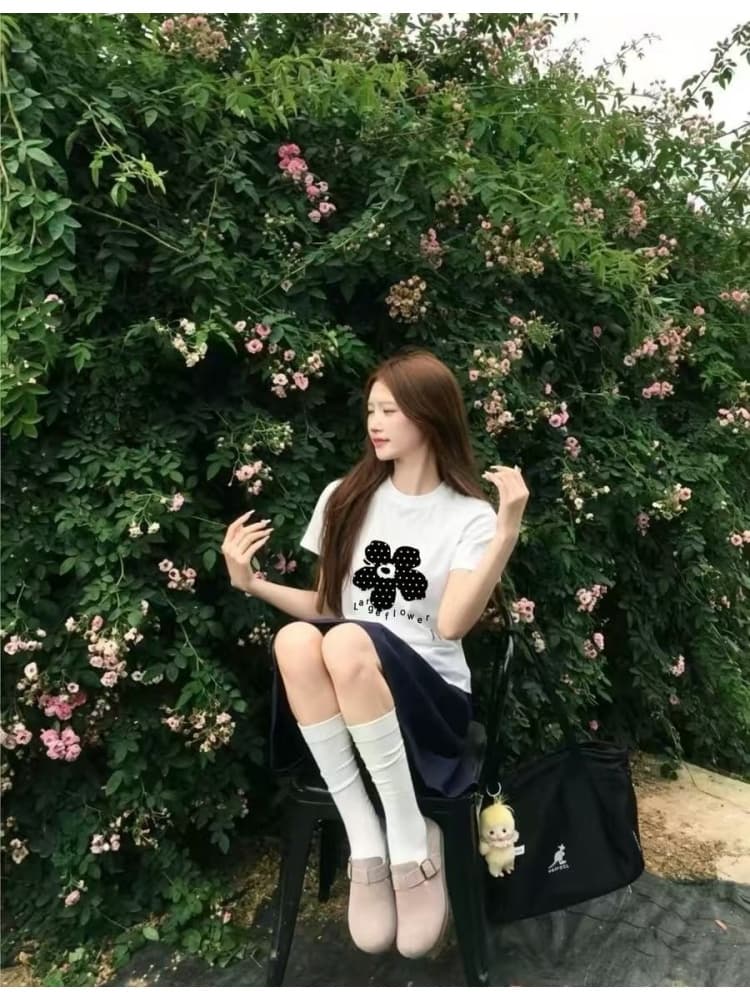 임산부 여름 새로운 순면 프린트 반팔 티셔츠 일본식 반신 스커트 캐주얼 작은 키 없음 복부 지지 반 스커트 상세 이미지 19