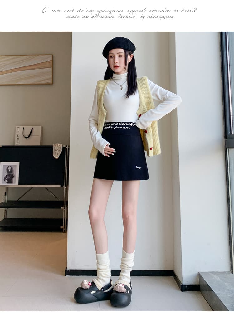 2026 출산 착용 가을 겨울 새로운 임산부 반신 스커트 캐주얼 니트 자수 미니 스커트 타이트 스커트 상세 이미지 38