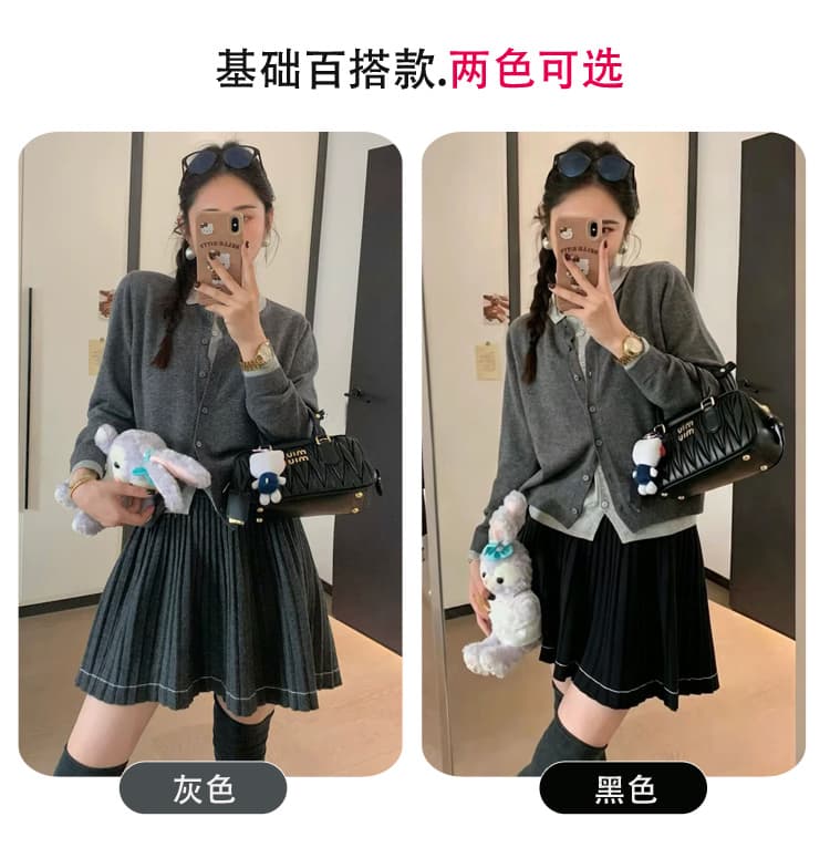 출산 착용 가을 겨울 새로운 없음 복부 지지 니트 반신 스커트 캐주얼 루즈핏 슬림해 보이는 플리츠 한 마디 미니 스커트 상세 이미지 5