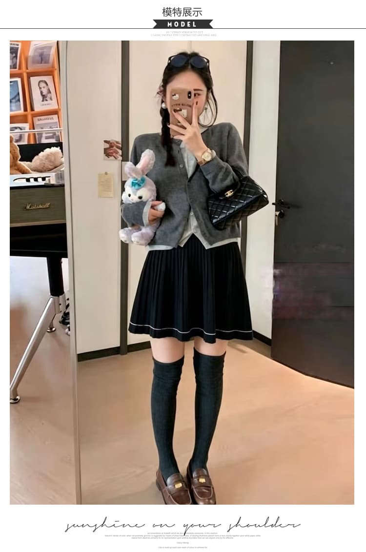 출산 착용 가을 겨울 새로운 없음 복부 지지 니트 반신 스커트 캐주얼 루즈핏 슬림해 보이는 플리츠 한 마디 미니 스커트 상세 이미지 9