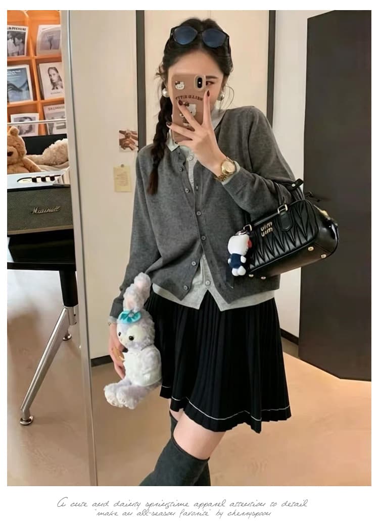 출산 착용 가을 겨울 새로운 없음 복부 지지 니트 반신 스커트 캐주얼 루즈핏 슬림해 보이는 플리츠 한 마디 미니 스커트 상세 이미지 10
