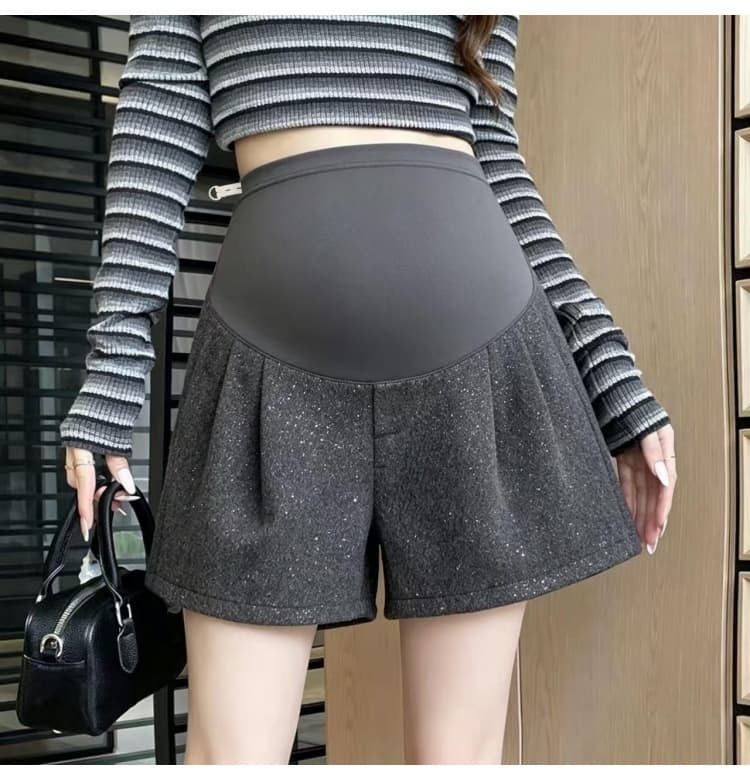 출산 착용 가을 겨울 새로운 스팽글 반짝임 모직 외출용 넓은 다리가 짧다. 바지 캐주얼 다용도 임산부 부츠 팬츠 한 마디 바지 상세 이미지 12