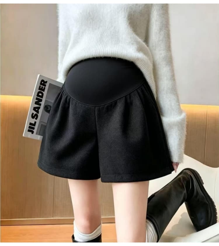 출산 착용 가을 겨울 새로운 모직 단색 두꺼운 루즈핏 반바지 캐주얼 다용도 임산부 부츠 팬츠 넓은 다리가 짧다. 바지 상세 이미지 10