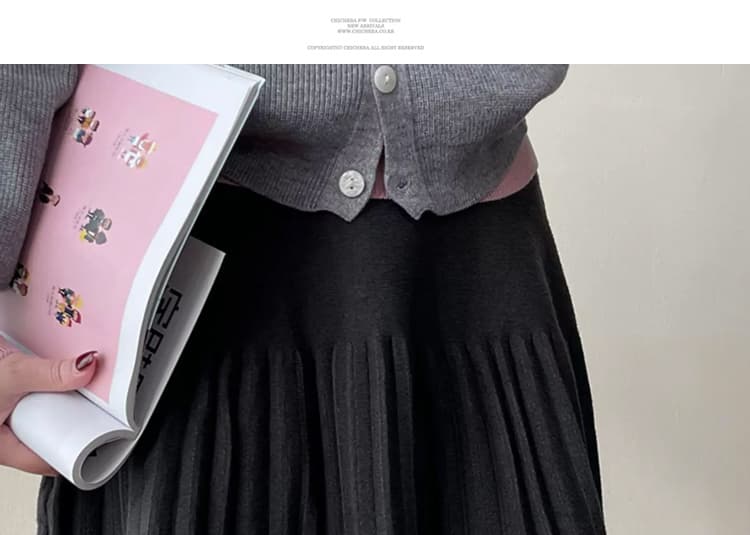 출산 착용 가을 겨울 새로운 니트 털실 반신 스커트 캐주얼 슬림해 보이는 플리츠 한 마디 미니 스커트 미니멀리즘 상세 이미지 35