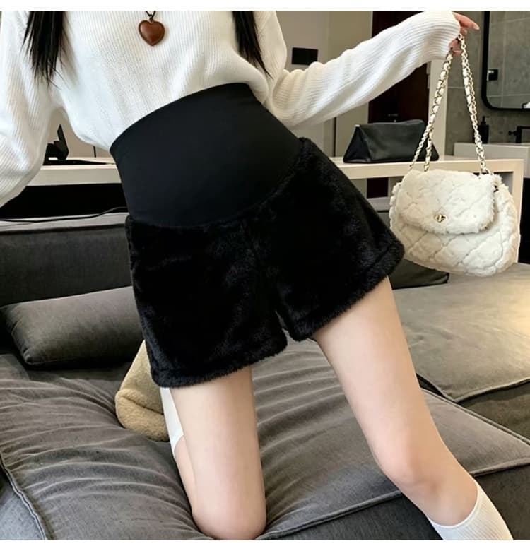 지금 출산 착용 가을 겨울 새로운 털 서클 플러시 반바지 캐주얼 다용도 임산부 부츠 팬츠 넓은 다리가 짧다. 바지 상세 이미지 12