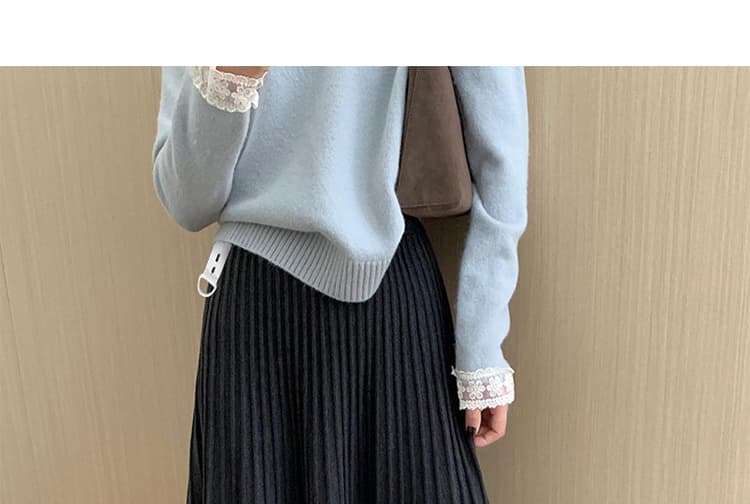출산 착용 가을 겨울 새로운 임산부 단색 플리츠 반신 스커트 캐주얼 표지 고기 슬림해 보이는 하이웨이스트 니트 중간 길이 스커트 상세 이미지 27