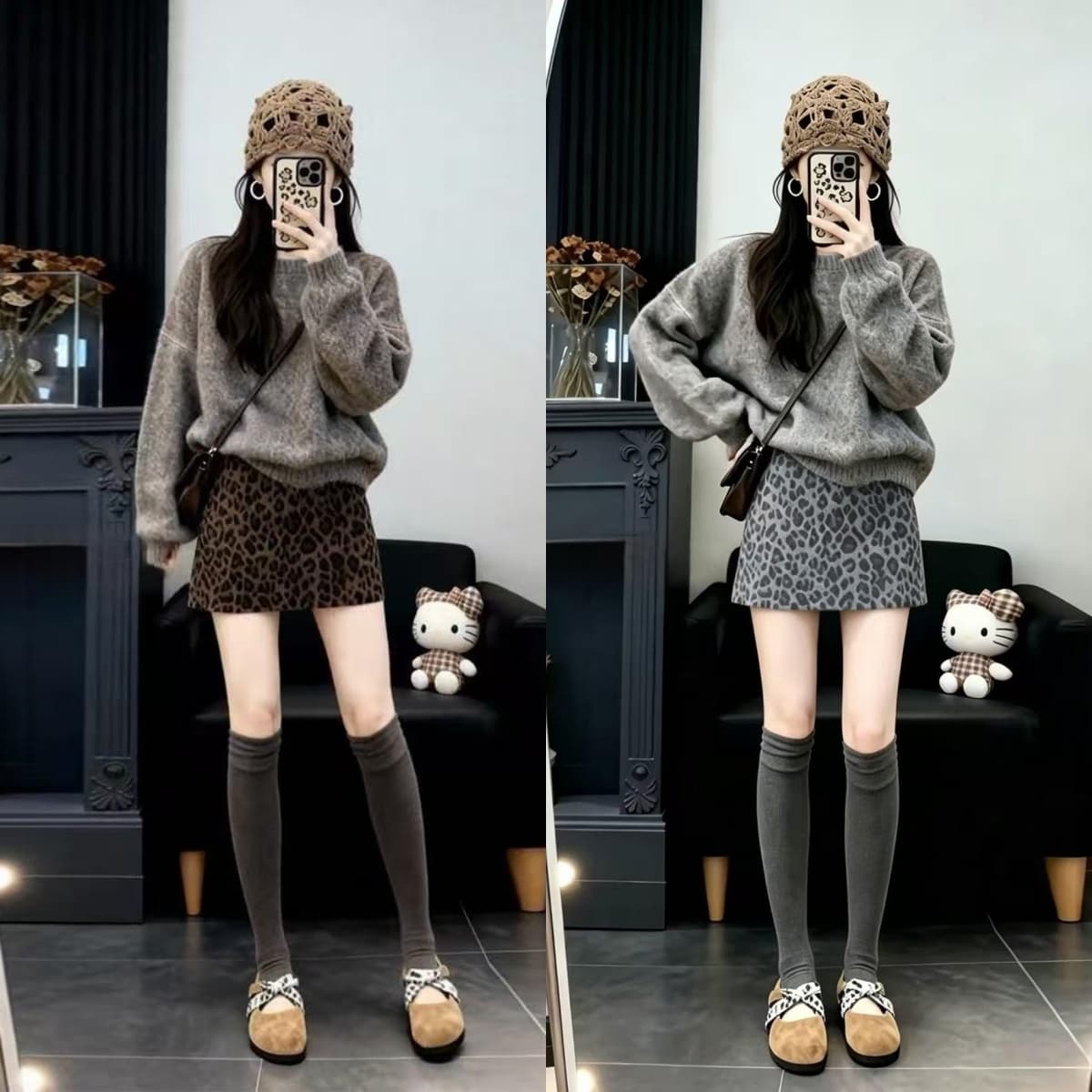 지금 출산 착용 가을 겨울 새로운 프린트 레오파드 무늬 복부 지지 미니 스커트 캐주얼 다용도 모직 높은 품질 반신 스커트 이미지 2