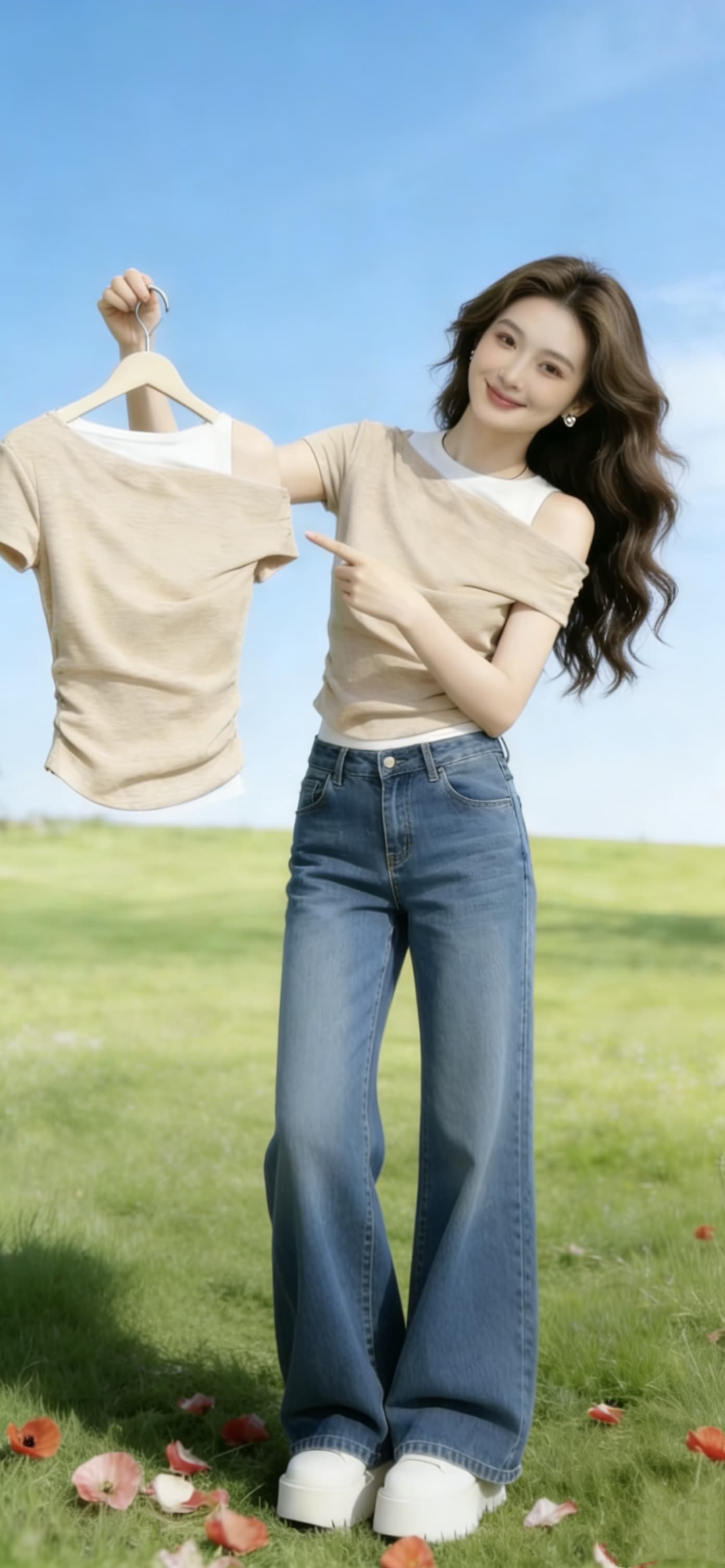 한 부서 페이크 레이어드 오프숄더 반팔 티셔츠 여성 비대칭 디자인 센스 핫걸 슬림해 보이는 Chic 맨위 이미지 4