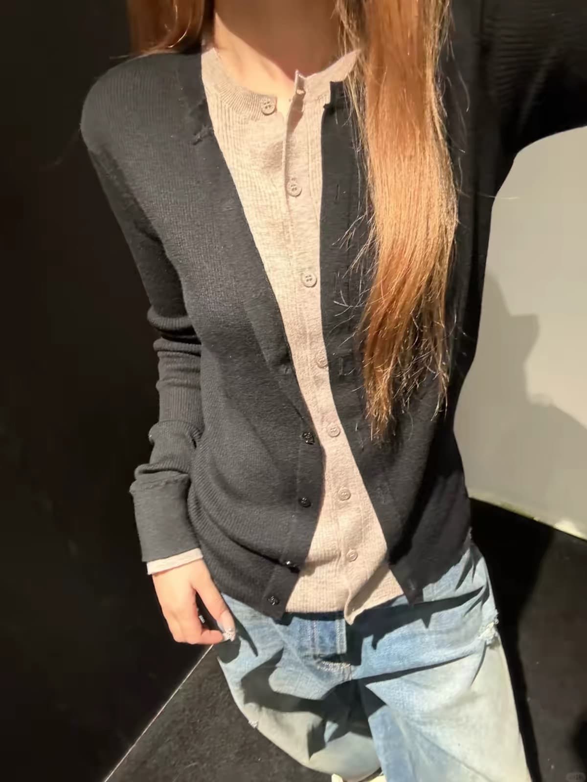 한 부서 느긋한 바람 긴팔 니트 오픈 가디건 여성 여름 얇은 스타일 루즈핏 캐주얼 디자인 센스 페이크 레이어드 맨위 이미지 2