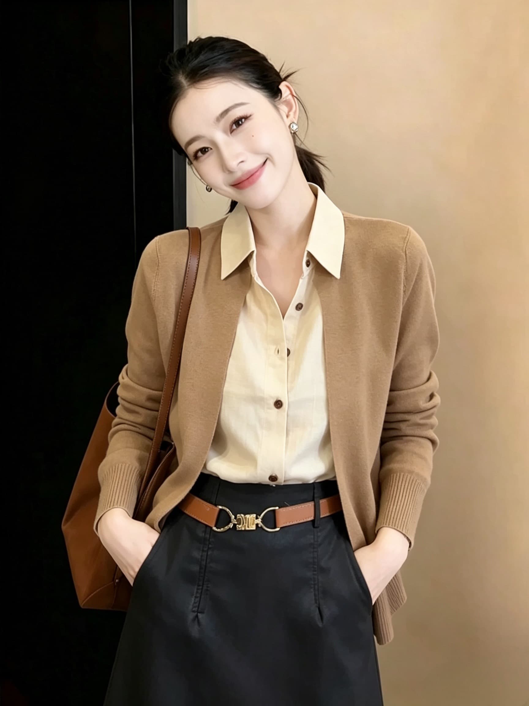 유럽 상품 오래된 돈 바람 2026 이른 가을 출퇴근 패치워크 셔츠 니트 스웨터 여성 레저 다용도 품격 페이크 레이어드 맨위