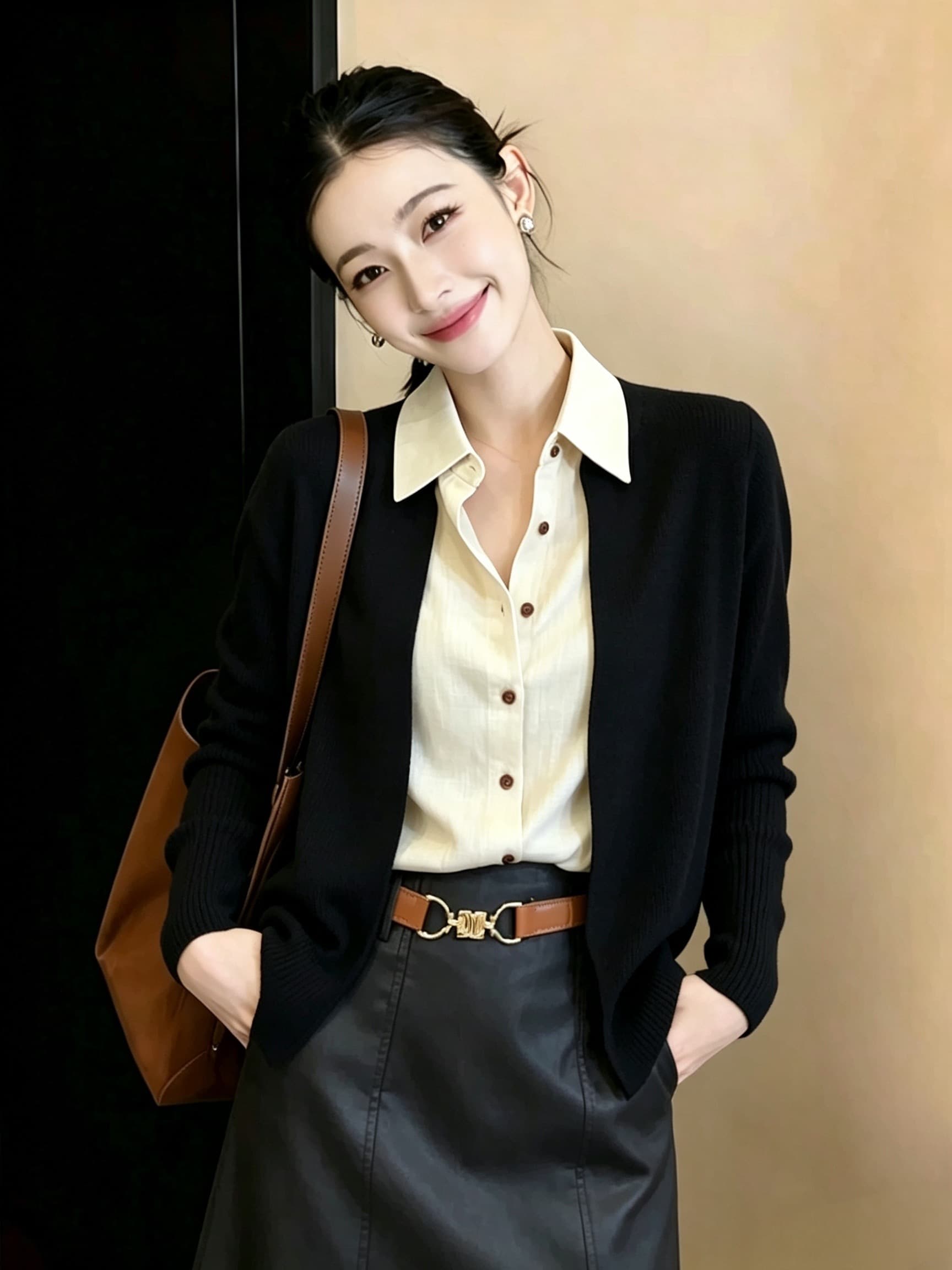 유럽 상품 오래된 돈 바람 2026 이른 가을 출퇴근 패치워크 셔츠 니트 스웨터 여성 레저 다용도 품격 페이크 레이어드 맨위 이미지 3