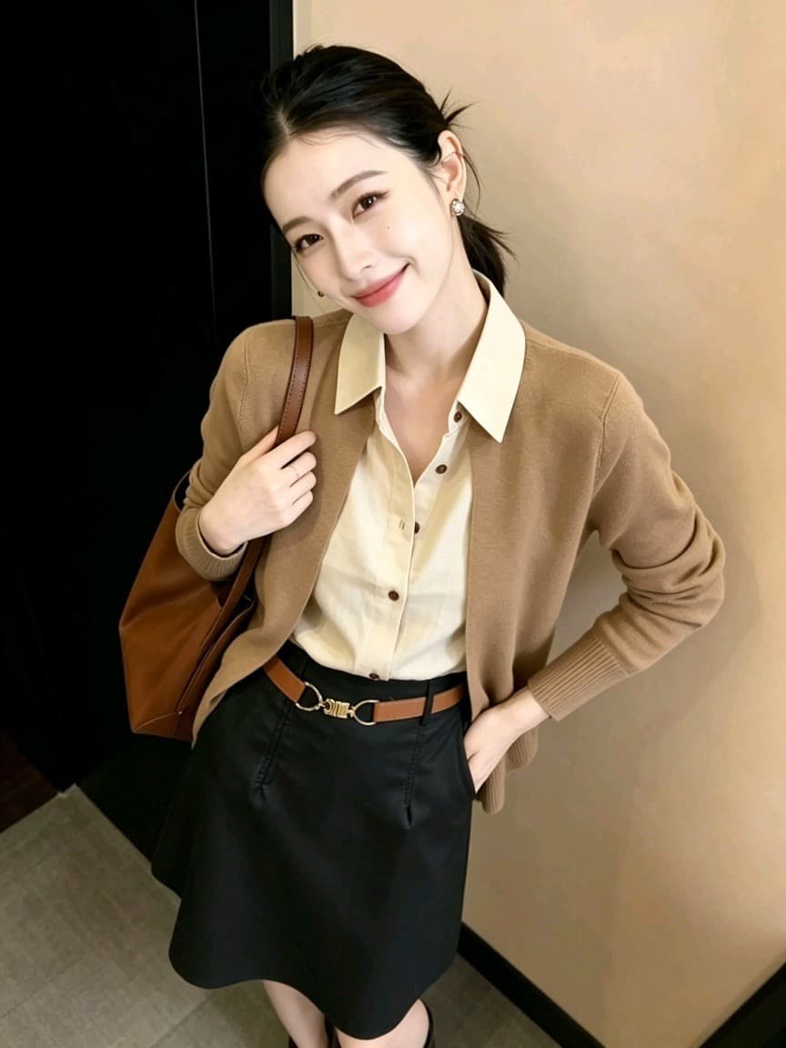유럽 상품 오래된 돈 바람 2026 이른 가을 출퇴근 패치워크 셔츠 니트 스웨터 여성 레저 다용도 품격 페이크 레이어드 맨위 상세 이미지 2