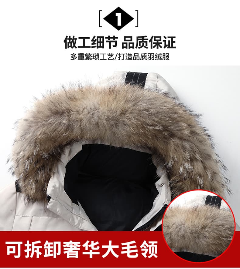 한국 워크웨어 다운 재킷 남녀 같은 단락 중간 길이 모피 칼라 겨울 새로운 루즈핏 커플 다운 외투 상세 이미지 6