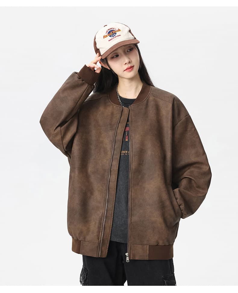 pu 가죽 재킷 트렌드 레트로 재킷 남녀 같은 단락 오토바이 서비스 커플 섹션 재킷 상세 이미지 18