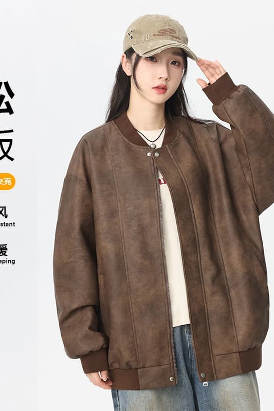 pu 가죽 재킷 트렌드 레트로 재킷 남녀 같은 단락 오토바이 서비스 커플 섹션 재킷 이미지 6
