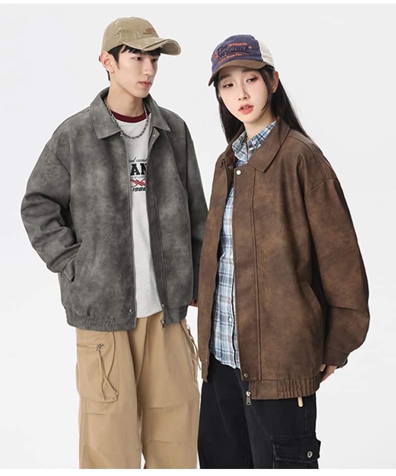 pu 가죽 재킷 트렌드 레트로 재킷 남녀 같은 단락 오토바이 서비스 커플 섹션 재킷 상세 이미지 16