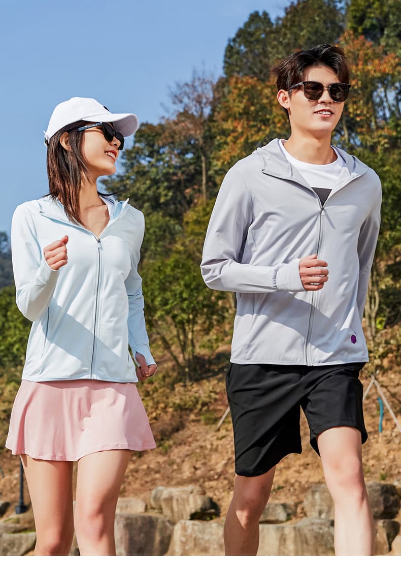 여름 커플 피부 의류 단색 잘 생긴 청년 중년 야외 통기성 후드 자외선 차단 의류 남녀 재킷 상세 이미지 1