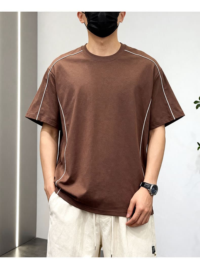 로마 실광택 코튼 반팔 티셔츠 남성 여름 패션 루즈핏 가을 어깨 티셔츠 항구 바람 단색 다용도 맨위 상세 이미지 9