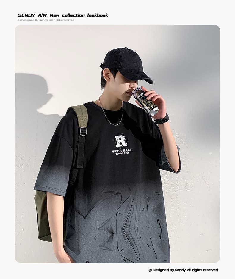 여름 차가운 센스 그라데이션 남성 반팔 티셔츠 청소년 캐주얼 라운드 넥 반소매 트렌디 학생 항구 바람 루즈핏 맨위 상세 이미지 11