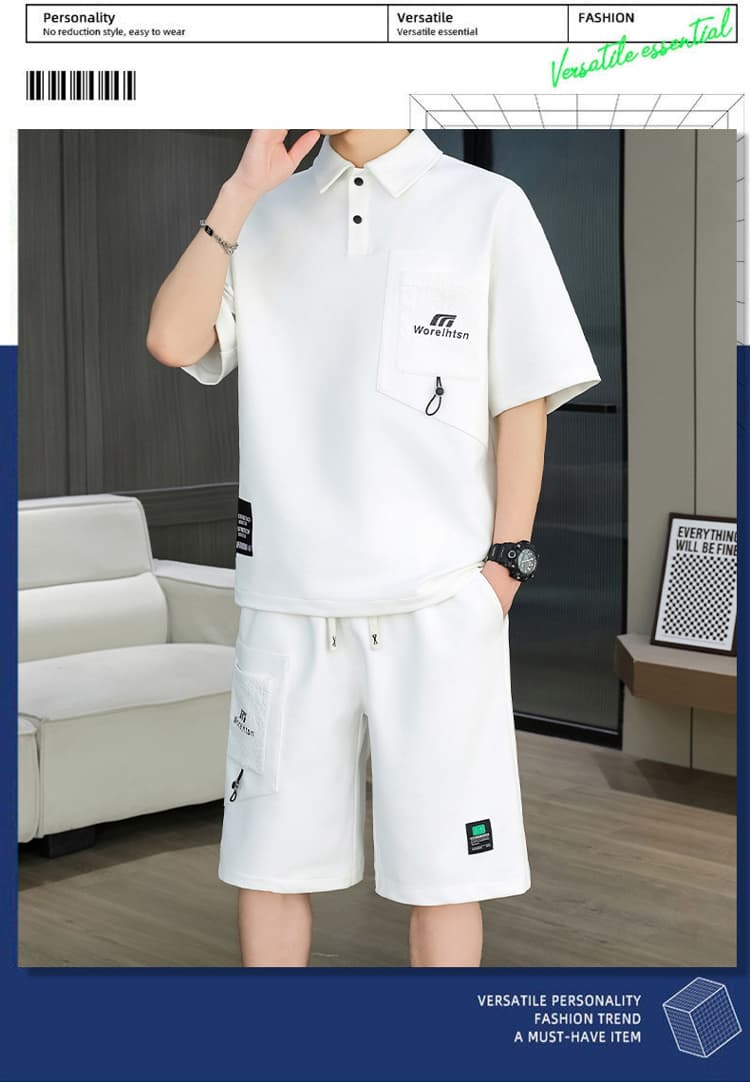여름 캐주얼 스포츠 슈트 남성 POLO 셔츠 폴로 칼라 반팔 반바지 투피스 세트 청년 중학생 오부 바지 상세 이미지 1
