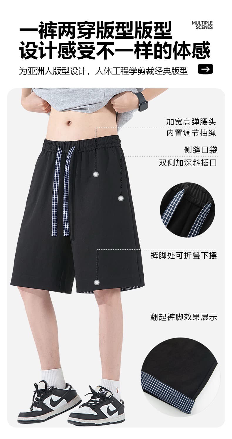 아메리칸 레트로 체크무늬 패치워크 워크웨어 오부 바지 남성 높은 품질 다용도 캐주얼 운동 반바지 2026 여름 상세 이미지 5