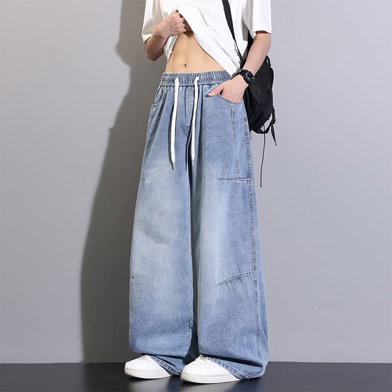 레트로 항구 바람 루즈핏 캐주얼 모통이 칼 바지 남녀 봄 가을 사계절 워싱 바닥 청소 청바지 조수 브랜드 워크웨어 긴 바지 이미지 3