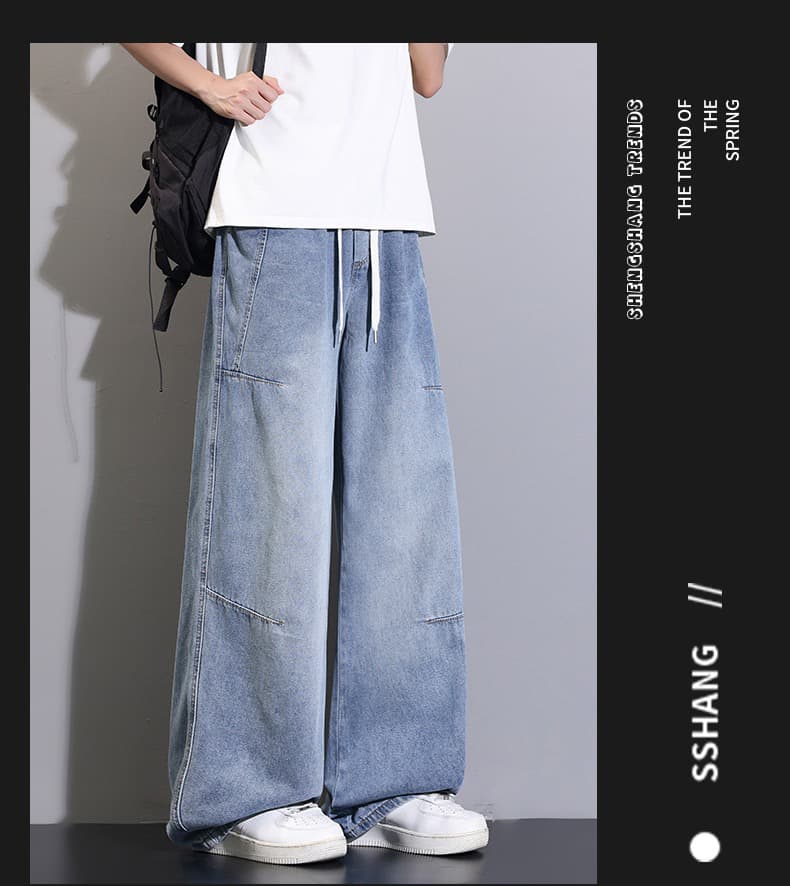 레트로 항구 바람 루즈핏 캐주얼 모통이 칼 바지 남녀 봄 가을 사계절 워싱 바닥 청소 청바지 조수 브랜드 워크웨어 긴 바지 상세 이미지 12