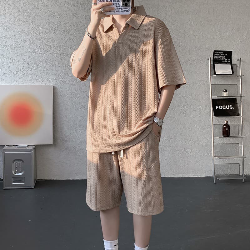 여름 캐주얼 세트 남성 polo 셔츠 오부 바지 패션 조수 브랜드 자카드 폴로 칼라 반팔 반바지 남성 의류