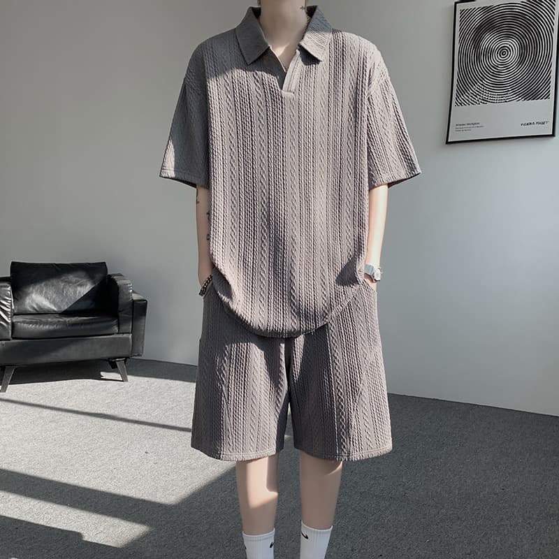 여름 캐주얼 세트 남성 polo 셔츠 오부 바지 패션 조수 브랜드 자카드 폴로 칼라 반팔 반바지 남성 의류 이미지 2