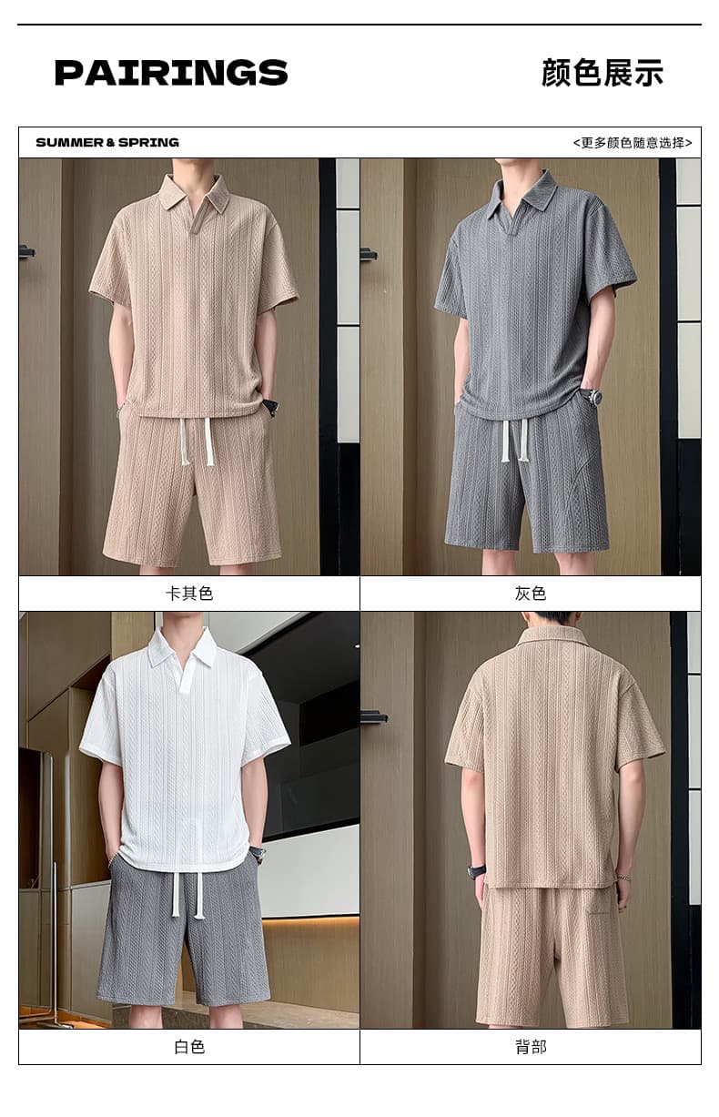 여름 캐주얼 세트 남성 polo 셔츠 오부 바지 패션 조수 브랜드 자카드 폴로 칼라 반팔 반바지 남성 의류 상세 이미지 2