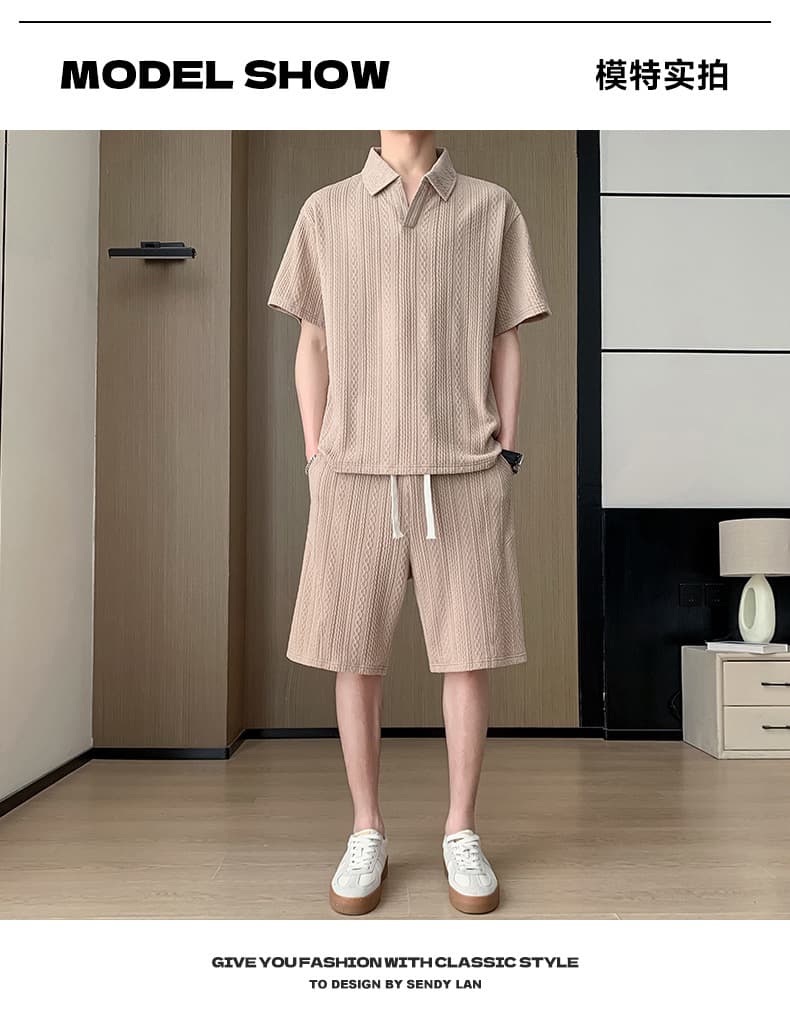 여름 캐주얼 세트 남성 polo 셔츠 오부 바지 패션 조수 브랜드 자카드 폴로 칼라 반팔 반바지 남성 의류 상세 이미지 9