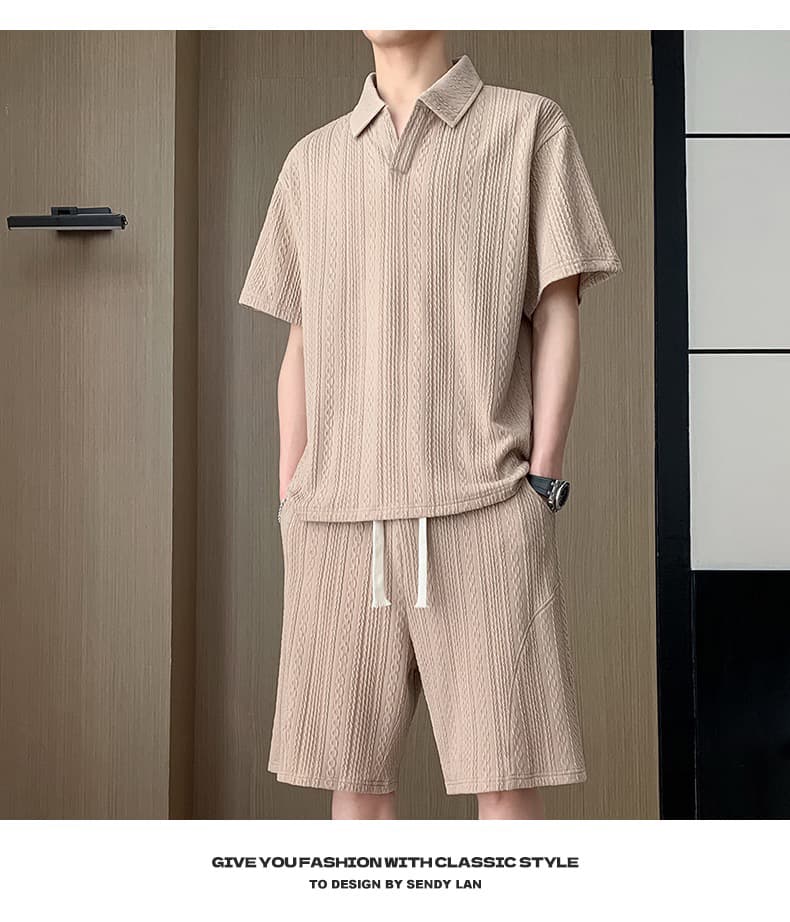 여름 캐주얼 세트 남성 polo 셔츠 오부 바지 패션 조수 브랜드 자카드 폴로 칼라 반팔 반바지 남성 의류 상세 이미지 10