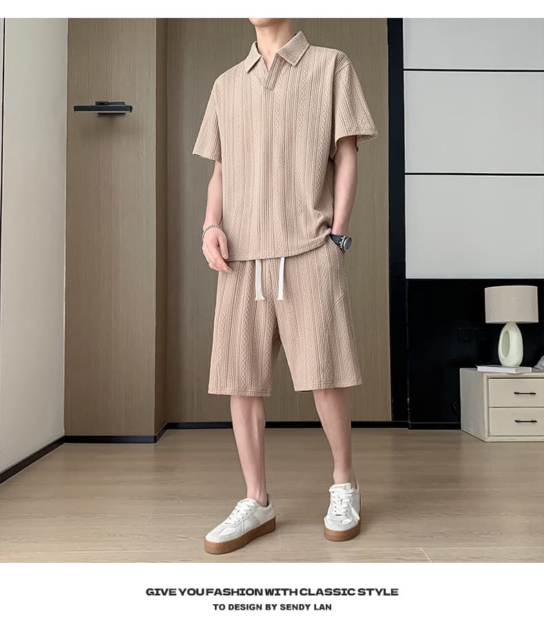 여름 캐주얼 세트 남성 polo 셔츠 오부 바지 패션 조수 브랜드 자카드 폴로 칼라 반팔 반바지 남성 의류 상세 이미지 11