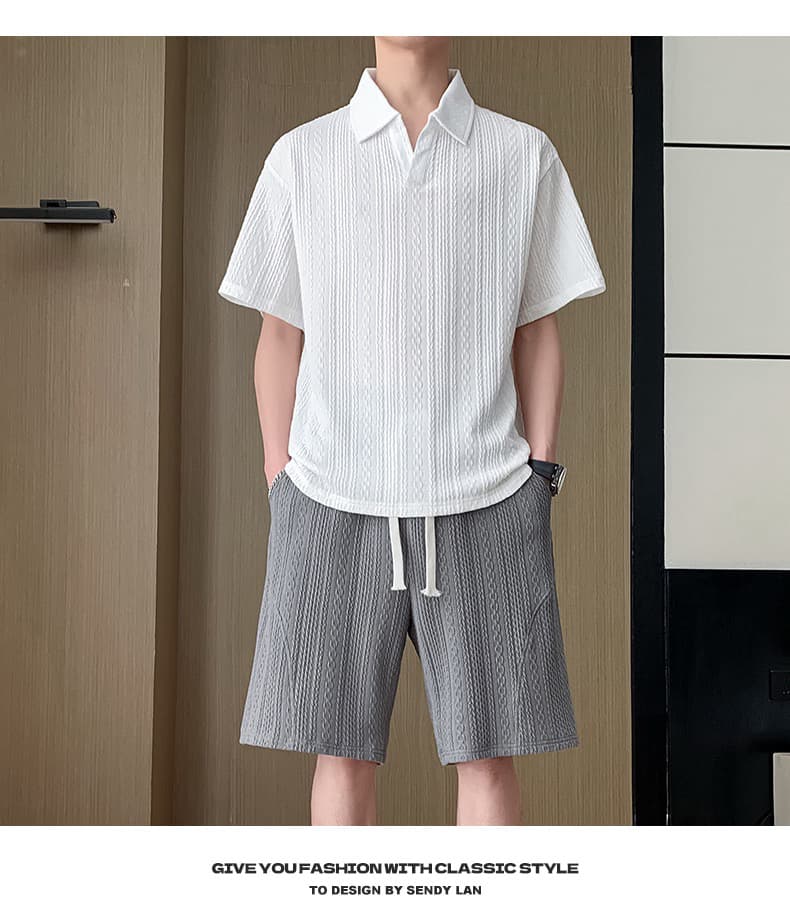여름 캐주얼 세트 남성 polo 셔츠 오부 바지 패션 조수 브랜드 자카드 폴로 칼라 반팔 반바지 남성 의류 상세 이미지 20