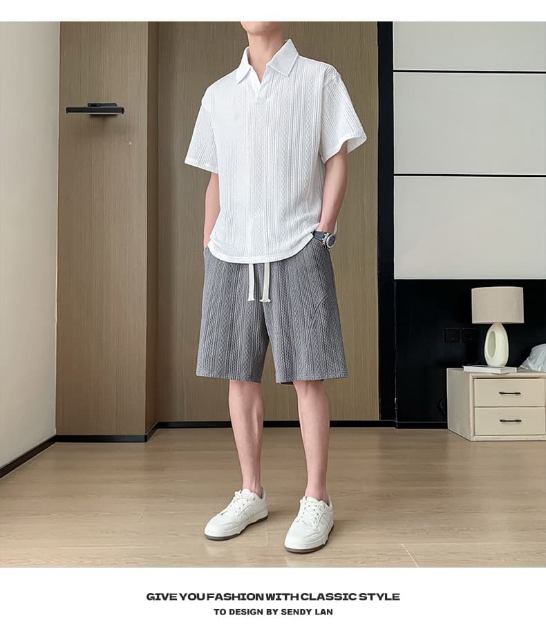 여름 캐주얼 세트 남성 polo 셔츠 오부 바지 패션 조수 브랜드 자카드 폴로 칼라 반팔 반바지 남성 의류 상세 이미지 21