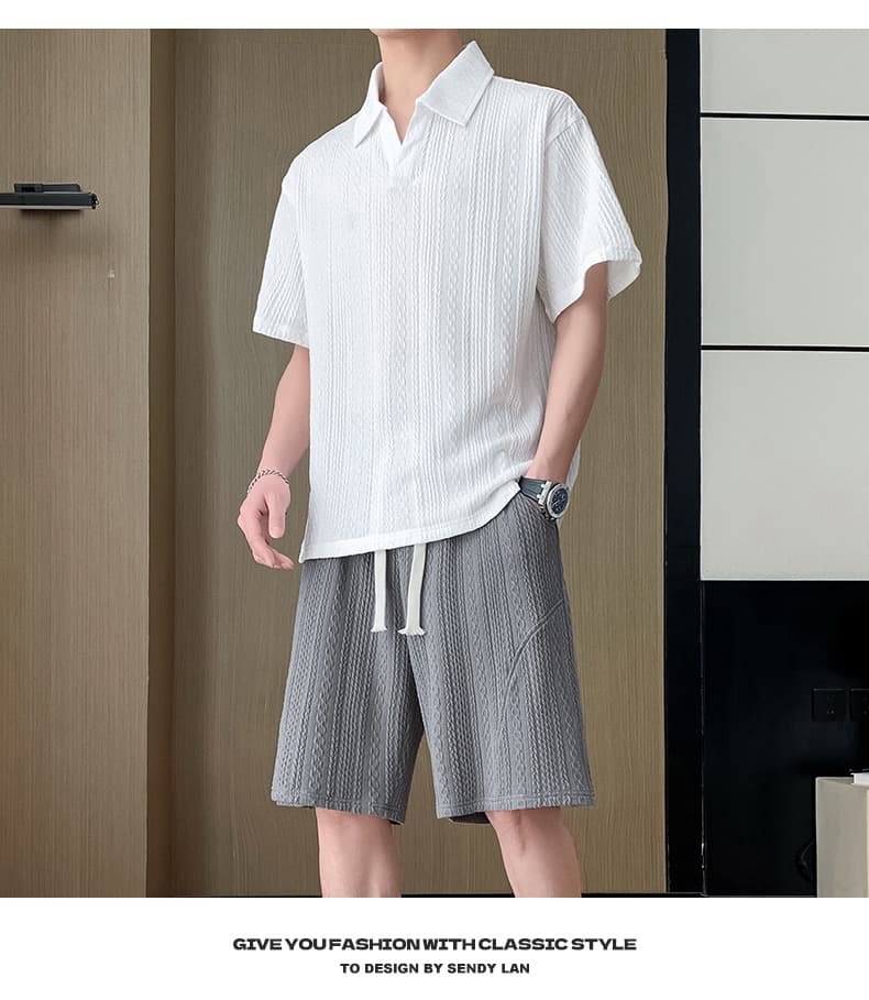 여름 캐주얼 세트 남성 polo 셔츠 오부 바지 패션 조수 브랜드 자카드 폴로 칼라 반팔 반바지 남성 의류 상세 이미지 22