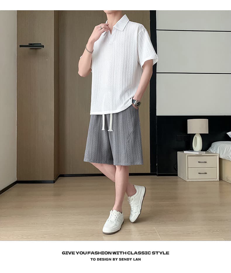 여름 캐주얼 세트 남성 polo 셔츠 오부 바지 패션 조수 브랜드 자카드 폴로 칼라 반팔 반바지 남성 의류 상세 이미지 23