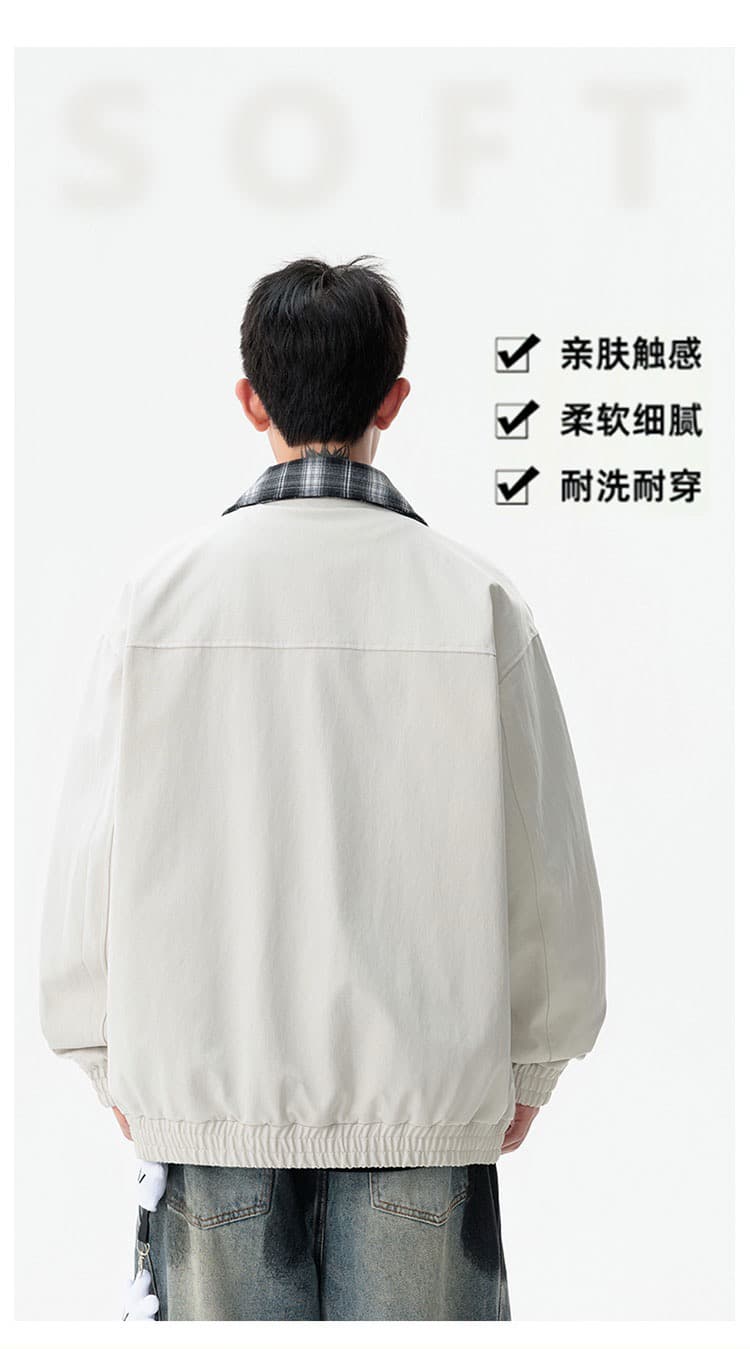 m-8xl XL 페이크 레이어드 폴로 칼라 재킷 남성 2026 봄 가을 조수 브랜드 일본식 체크무늬 캐주얼 재킷 상세 이미지 6