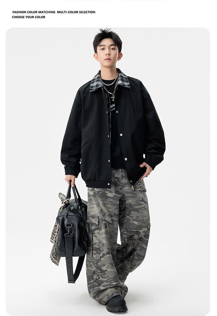 m-8xl XL 페이크 레이어드 폴로 칼라 재킷 남성 2026 봄 가을 조수 브랜드 일본식 체크무늬 캐주얼 재킷 상세 이미지 16