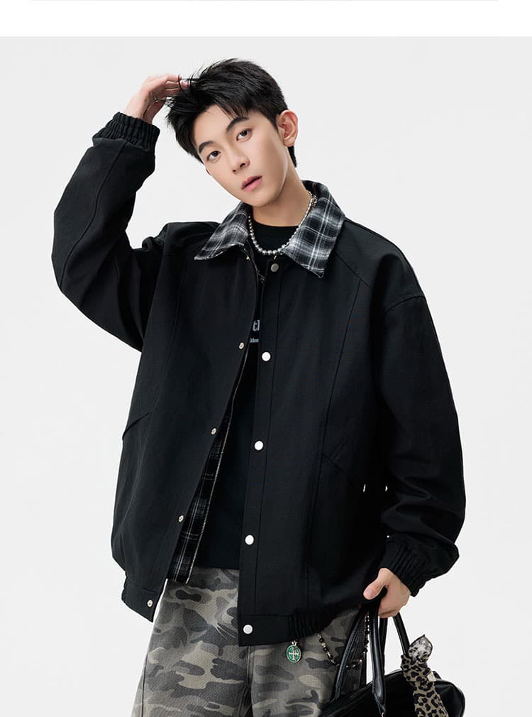 m-8xl XL 페이크 레이어드 폴로 칼라 재킷 남성 2026 봄 가을 조수 브랜드 일본식 체크무늬 캐주얼 재킷 상세 이미지 17