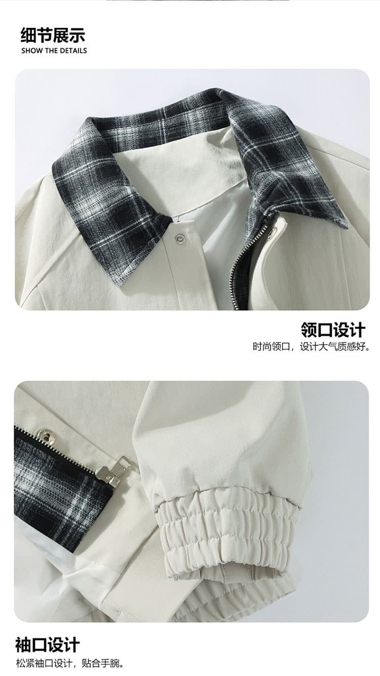m-8xl XL 페이크 레이어드 폴로 칼라 재킷 남성 2026 봄 가을 조수 브랜드 일본식 체크무늬 캐주얼 재킷 상세 이미지 19