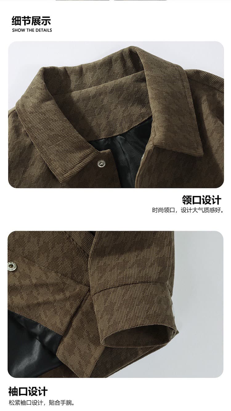 2026 가을 수천 마리 특출 한 남성 세트 코듀로이 폴로 칼라 재킷 증가 비료 추가 m-8xl 트렌드 재킷 맨위 상세 이미지 19