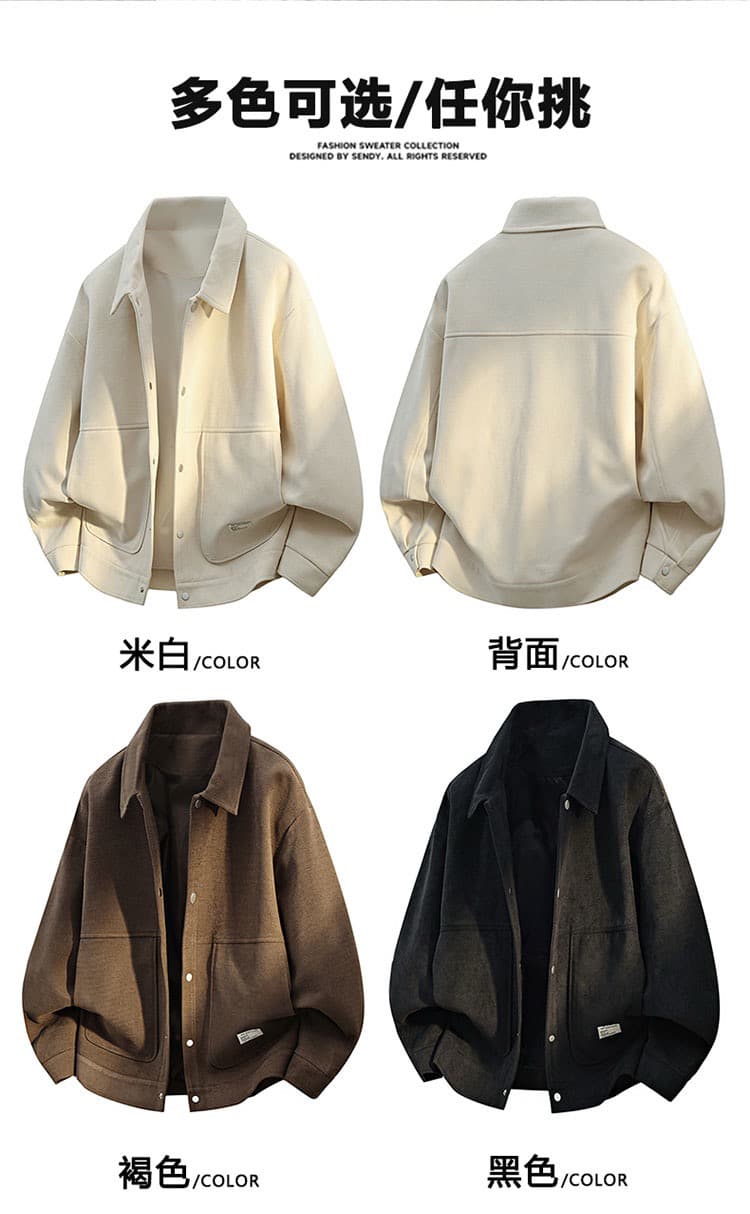 비료 추가 XL m-8xl 폴로 칼라 사선 무늬 플러시 재킷 남자 아메리칸 레트로 워크웨어 두꺼운 재킷 2026 가을 상세 이미지 8