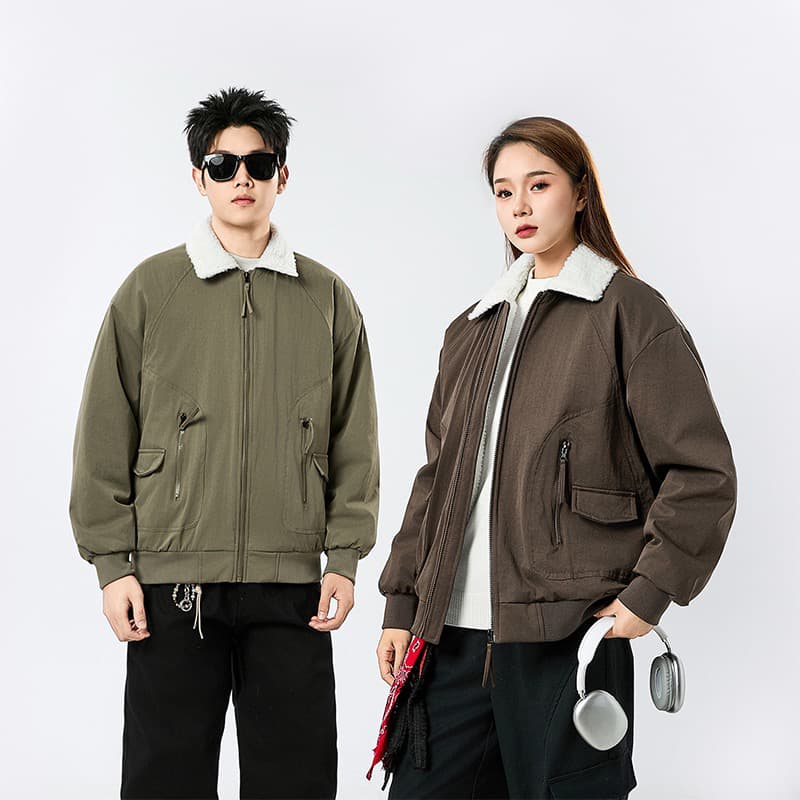2026 새로운 가을 겨울 양털 플리스 폴로 칼라 재킷 남녀 털이 있고 두꺼운 보온 면 옷 재킷 커플 면 의류 이미지 2
