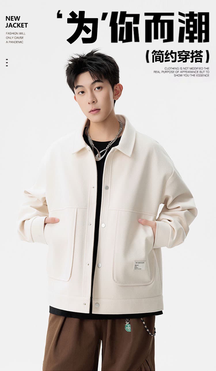 2026 새로운 가을 겨울 털이 있고 두꺼운 워크웨어 재킷 남성 폴로 칼라 다용도 캐주얼 재킷 트렌드 다용도 빅 사이즈 상세 이미지 1