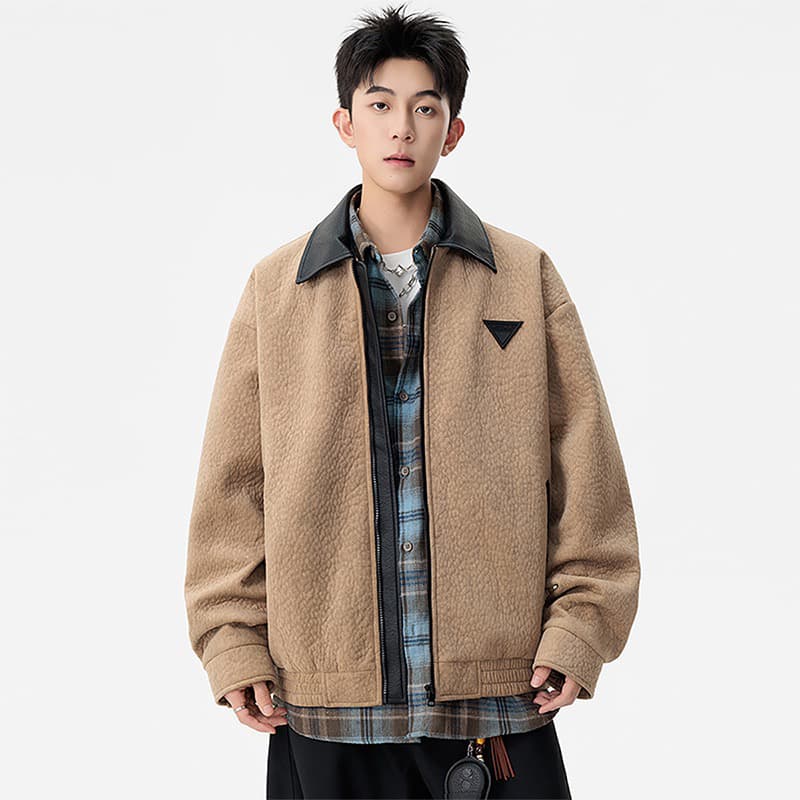 2026 가을 겨울 새로운 빅 사이즈 패치워크 재킷 남성 아메리칸 레트로 캐주얼 재킷 디자인 센스 오토바이 재킷 남자 이미지 2