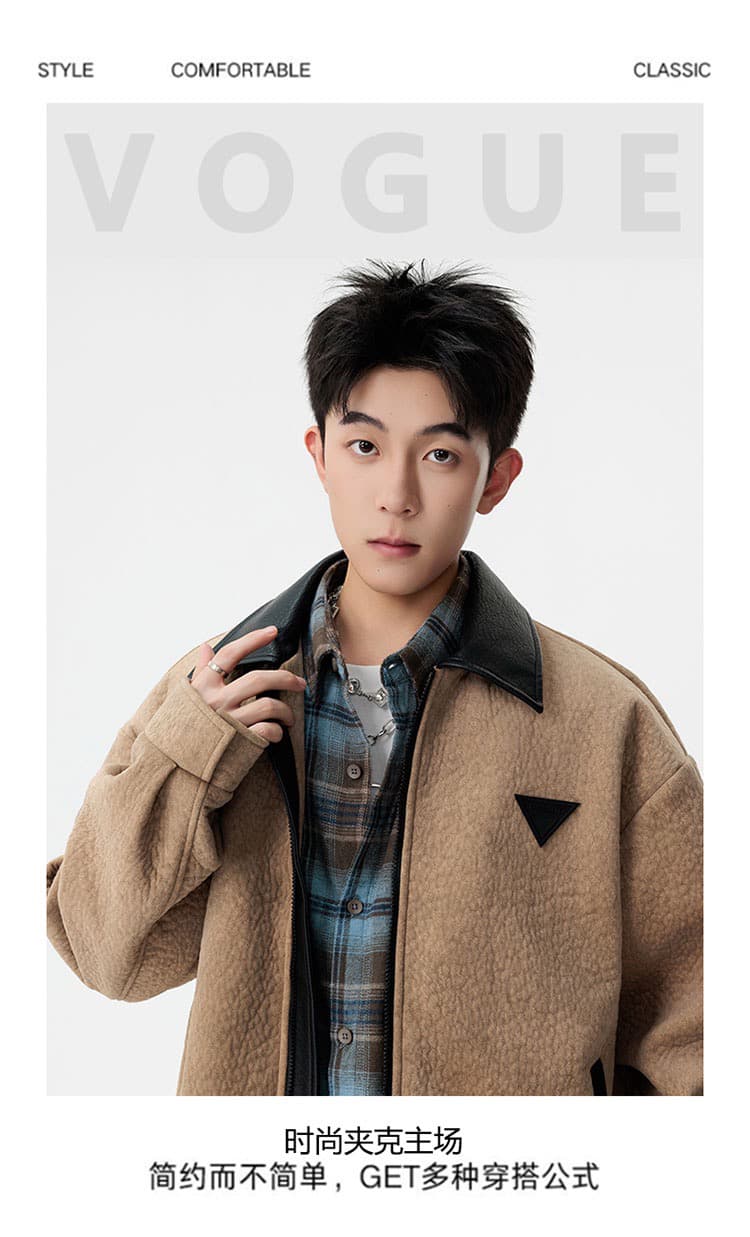 2026 가을 겨울 새로운 빅 사이즈 패치워크 재킷 남성 아메리칸 레트로 캐주얼 재킷 디자인 센스 오토바이 재킷 남자 상세 이미지 5