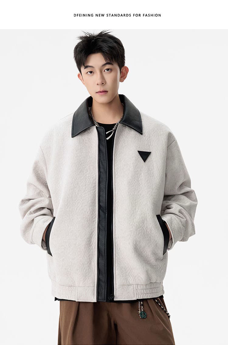 2026 가을 겨울 새로운 빅 사이즈 패치워크 재킷 남성 아메리칸 레트로 캐주얼 재킷 디자인 센스 오토바이 재킷 남자 상세 이미지 11