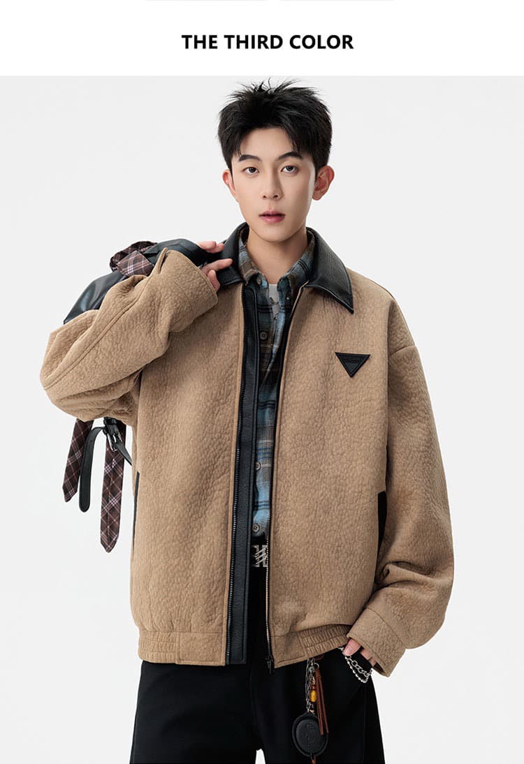 2026 가을 겨울 새로운 빅 사이즈 패치워크 재킷 남성 아메리칸 레트로 캐주얼 재킷 디자인 센스 오토바이 재킷 남자 상세 이미지 14
